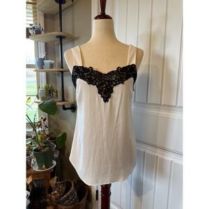 White House Black Market Lace Trim Camisole Tank Top Ivory Black XS